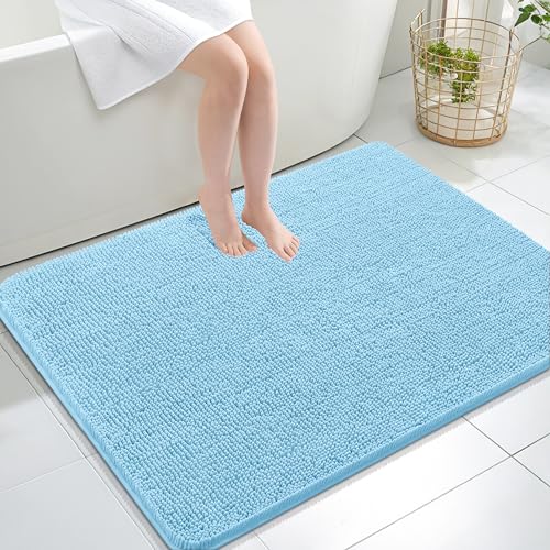 Image of OLANLY Large Bathroom Rugs 40x32, Extra Soft Absorbent Chenille Bath Rugs, Rubber Backing Quick Dry, Machine Washable Bath Mats for Bathroom Floor, Tub and Shower, Home Decor Accessories, Sky Blue