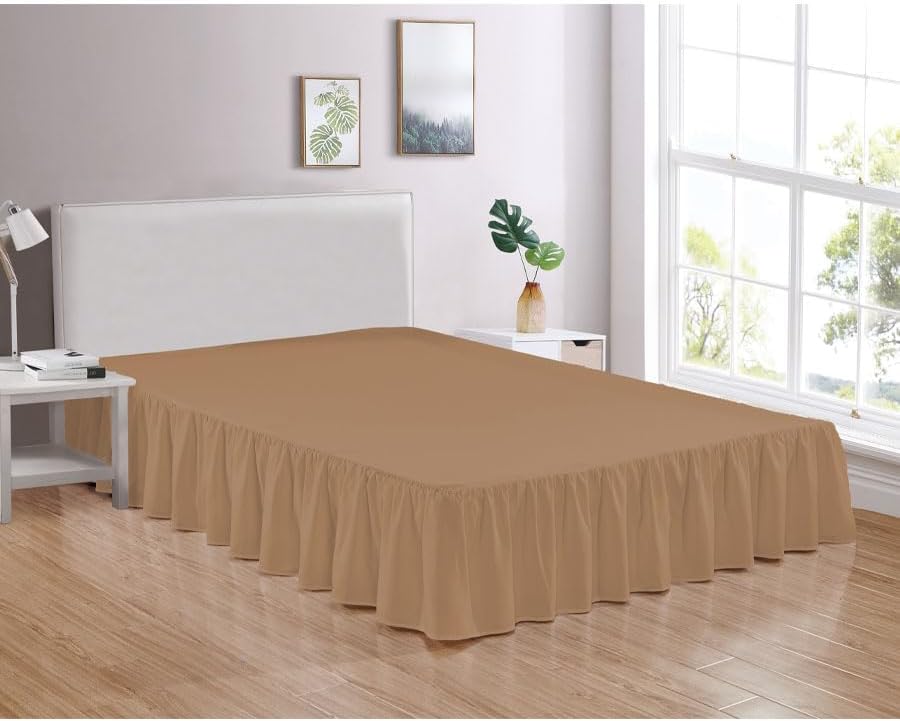 Legacy Decor Falda de cama con volantes 100% microfibra cepillada con caída de 14 pulgadas, tamaño individual, color caqui