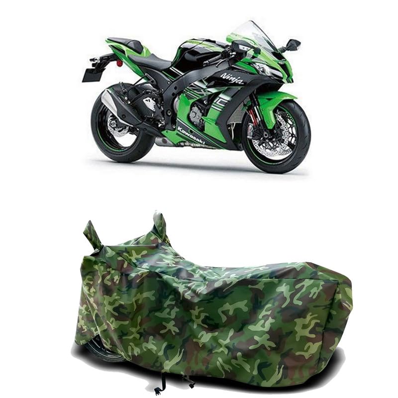 Image of DUFFEL-100% Heat Protection Two Wheeler Bike /Scooty Body Cover for Kawasaki Ninja ZX 10R BS6 Water Resistance /UV-Rays /Birds Dropping /Scratchproof /Dust Proof /Waterproof[Green Jungle Print]