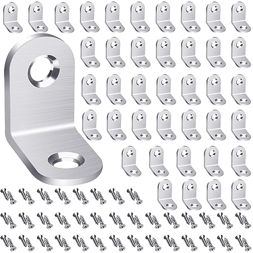 FATLODA 40PCS L Bracket Corner Brace, Stainless Steel Corner Bracket, Metal Joint Right Angle Bracket Fastener for Wood Chair Bookshelf Furniture Cabinet with 80PCS Screws (20mmx20mm)