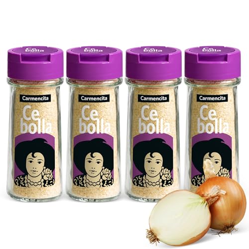 Cebolla en polvo Carmencita, Sazonador de cebolla, Ideal para multitud de aliños, marinadas, rebozados y ensaladas., Sin Gluten, Contiene 4 unidades de 38 g