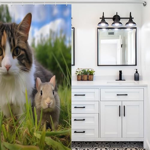 Rideau de douche chat mignon en polyester imperméable 122x183 cm pour baignoire - 5