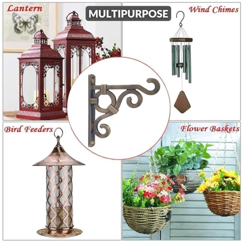 Image of Metal Wall Hook Hanging Plant Bracket | Decorative Straight Plant Hanger for Pots, Bird Feeders, Planters, Lanterns, Cotton, Wind Chimes Indoor Outdoor, (Brass Antique, Pack of 1)