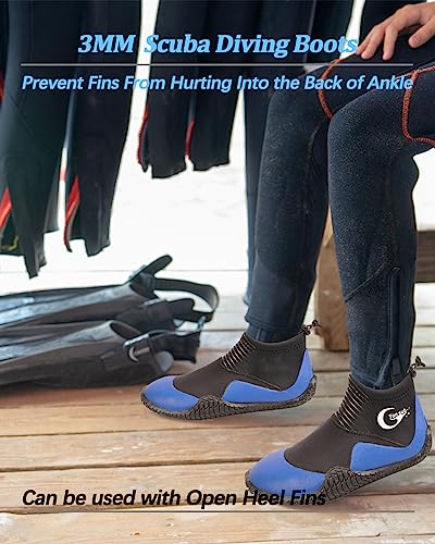 Neoprene Dive Boots, Scuba Diving Surf Wetsuit Booties for Men Women 3MM, Water Fin Shoes Sailing Boots with Anti-Slip Premium Rubber Sole for Water Sports Snorkeling (Blue, Mens 6 / Womens 7)
