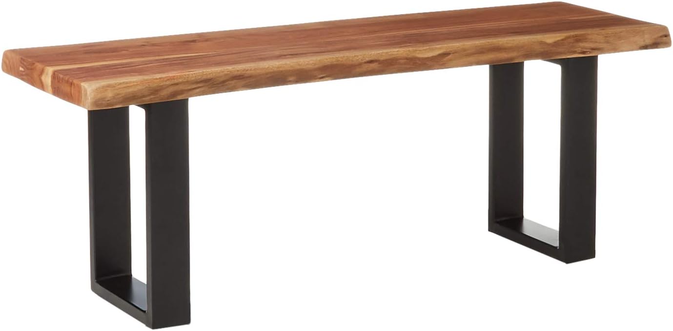 Alpine Live Edge Solid Wood 48" Bench with Metal Legs, Natural 141
