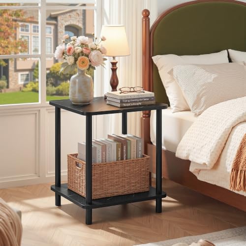 VECELO 2 Tier End Table, Square Faux Marble Side Table, Black by VECELO - Used condition - Image 7