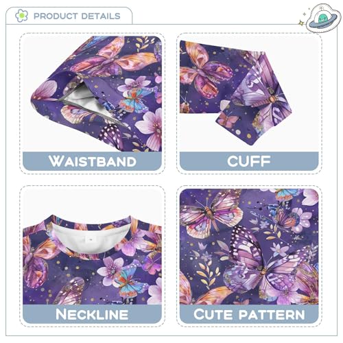 JUNZAN Glitter Butterflies and Flowers Purple Little Boys Hoodie Sweatshirt Long Sleeve Sweatshirts for Boys Athletic 4T3