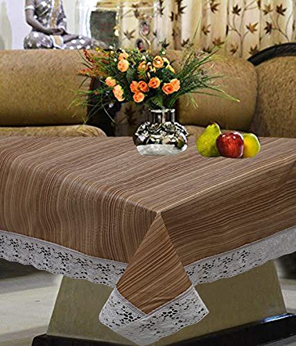 Image of Kuber Industries Wooden Print 4 Seater Table Cloth|PVC Center Table Cover|Table Sheet for Indoor and Outdoor|Waterproof Protector 60x40 (Beige) a€¦