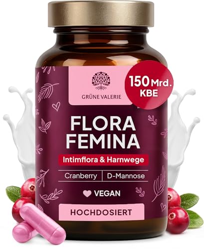 Grüne Valerie ® Intimflora 150 Mrd. KBE Milchsäurebakterien [HOCHDOSIERT 30 Portionen] – Prä- & Probiotika für Frauen mit D-Mannose & Cranberry – ausgewählte Stämme unterstützen Scheidenflora & Blase