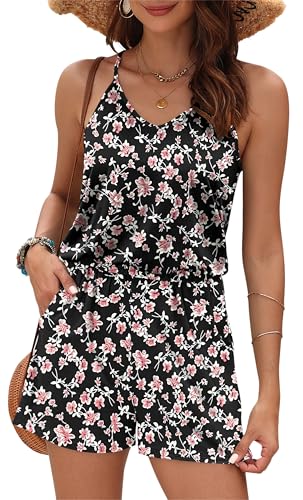 Image of MISFAY Womens Summer Loose V Neck Spaghetti Strap Short Jumpsuit Rompers 2026