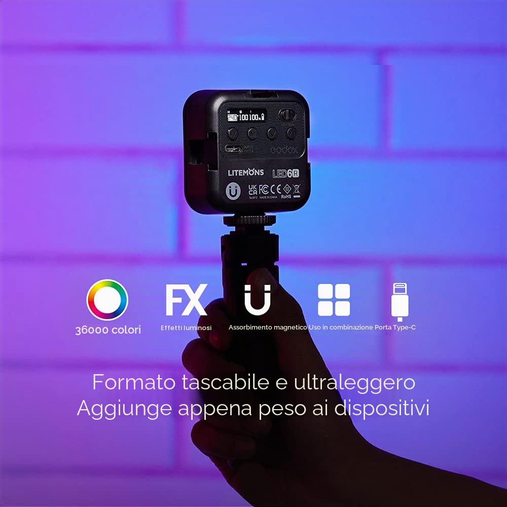 GODOX LITEMONS LED6Bi LED Luce Video Light Bicolore 3200K-6500K CRI95 Fotografia, Ricaricabile, può Essere Utilizzato per Selfie, Illuminazione per Feste