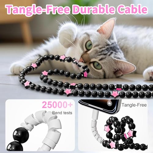 Image of VOFUOE USB C Cable for iPhone 17 Charging Cable USB A to USB C Cable Star Beads Charging Cord 3.3FT Fast Charging Cable for iPhone 16 /15, Galaxy S24 /S25 Ultra, for iPad 11th /10th-Black & Pink