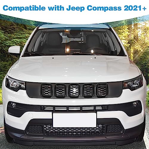 Image of for Compass Front Grille Insert Cover Trim Frame Compatible with Jeep Compass 2021 2022 2023 Black Exterior Accessories 7pcs