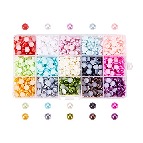 PH PandaHall 15 Colors Flat Back Pearls 8mm Craft Pearls 1125pcs Half Round Gem Cabochon for Scrapbooking Embellishment and Craft DIY Phone Nail Making