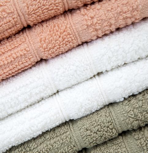 Image of PH Pleasant Home Ribbed Wash Cloths Set - 12 Pack (12 inch x 12 inch) - 509 GSM - 100% Ring Spun Cotton Wash Cloth - Super Soft and Highly Absorbent Face Towels (Blush,White & Tan)