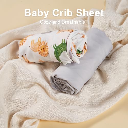 Image of TILLYOU Baby Crib Sheets for Boys Girls, Super Soft Toddler Bed Sheets, 2 Pack Sheets for Standard Crib Mattress 28x52in, African Steppe