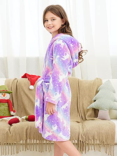 Image of Doctor Unicorn Soft Hooded Rainbow Bathrobe Sleepwear for Girls