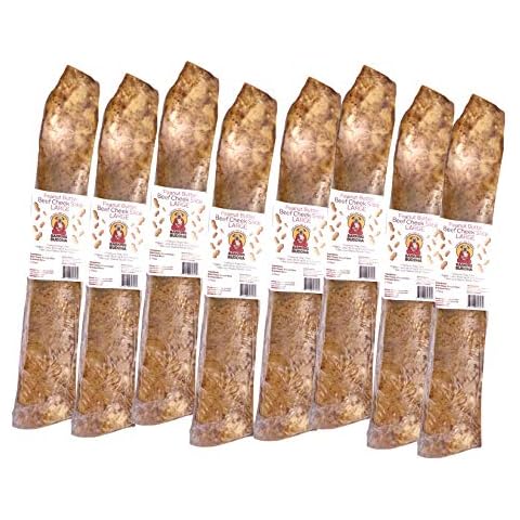 Barking Buddha Beef Cheek Slices | Premium Dog Chews | Extra Thick, All Natural, No Additives, Gluten Free | Peanut Butter - Large 10”-12” - 8 Pack Cover