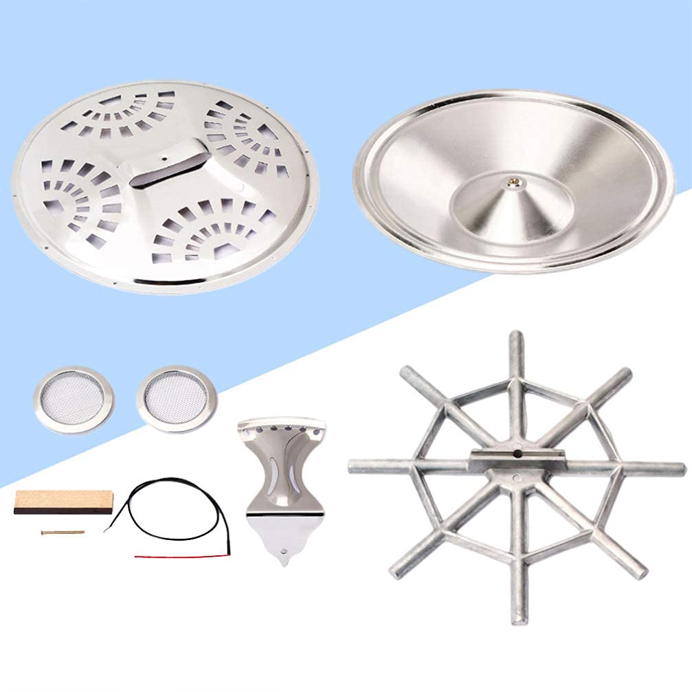 Argento Legno Dobro Chitarra Parti Set Resonator Coni Soundhole Schermi Cordiera Spider Bridge Sella
