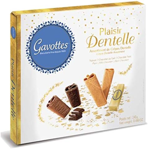 Gavottes French Crispy Crepes Assortment | Variety Pack of Crispy Crepe Dentelles - Plain, Milk and Dark Chocolate Covered | Ready to eat Crispy Crepes | Chocolate French Crispy Crepes (8.47oz/240g)