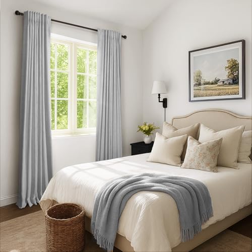 INOVADAY 100% Blackout Curtains 102 Inches Length 2 Panels Set, Back Tab/Rod Pocket Linen Black Out Curtains for Bedroom, Thermal Insulated Window Drapes - Grey, W50 X L102