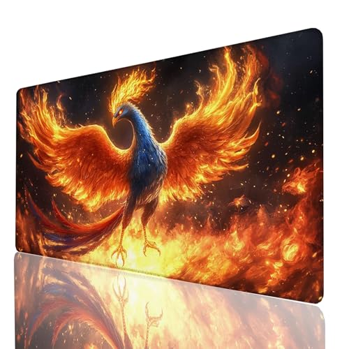 Alfombrilla Ratón Flamear, Alfombrilla Gaming Fénix, Impermeable Tapete Escritorio 1200x600x3mm Compatible con Raton Inalambrico y Teclado Inalambrico, Mousepad para Portatil Regalo Hombre GYL-6639
