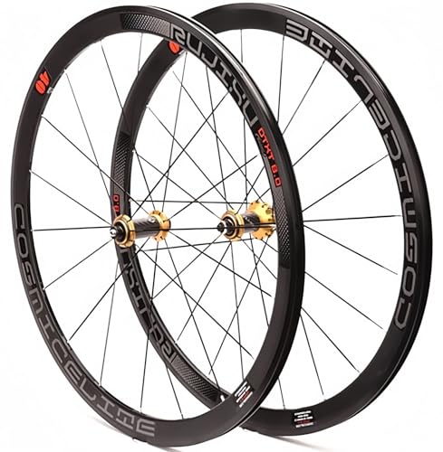 Rueda Delantera Y Trasera De Bicicleta 700C Juego De Ruedas De Bicicleta De Carretera De Carbono con Cubierta De 40 Mm De Profundidad Llanta De Freno V/C Rodamiento Sellado Gold,700C