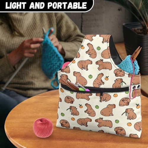 Image of KUIFORTI Yarn Bag Capybara Knitting Bag Crochet Bag, Yarn Storage Bag Organizer Travel Wrist Bag, Yarn Tote Bags for Crocheting on The Go Large Size