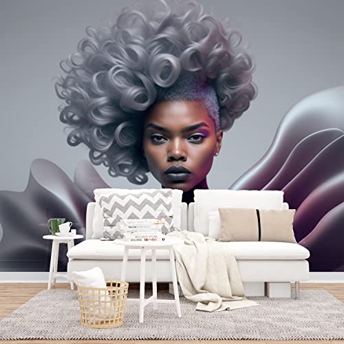Fashion Grey Hair Woman Wallpaper for Beauty Salon and Hairdresser, Easy to Install and Removable, Reusable and Residue-Free, Peel and Stick, Vinyl