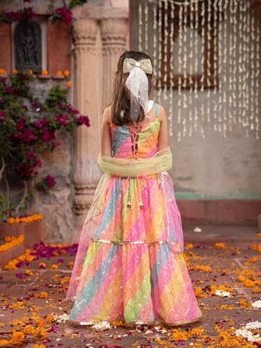 Image of Pspeaches Girls 3-Piece Halter Neck Sleevless Georgette Lehenga, Choli & Dupatta