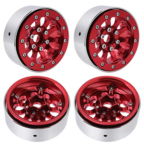 Hobbypark 1.9 Beadlock Wheels for 1 10 RC Crawler Axial SCX10 SCX10 II 90046 90047 Traxxas TRX4 D90 D110 RC Car Wheel Hubs,Set of 4 (Red)