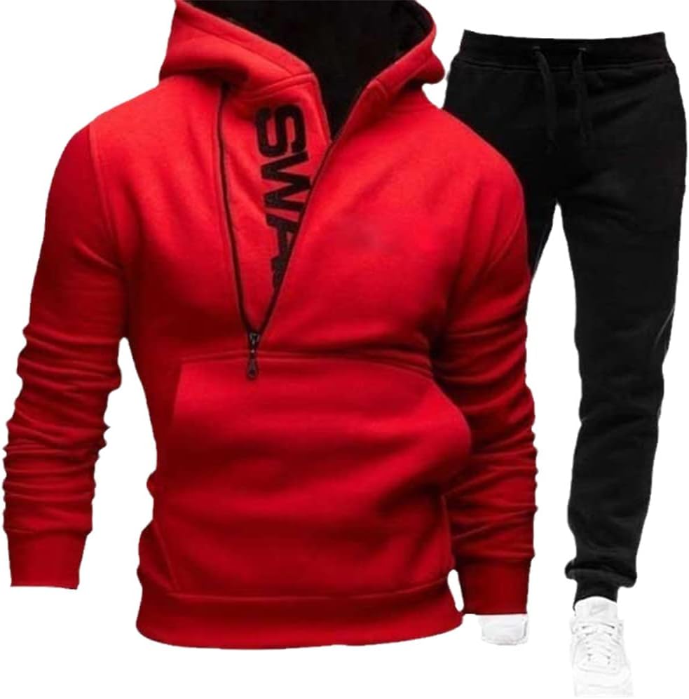 Tracksuit Men 2 Pieces Set Sweatshirt Hooded Sweatpants Sportswear Zipper Jacket