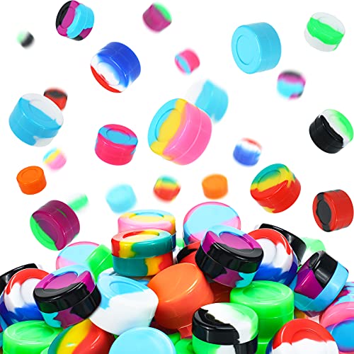 Outus 50 Pcs 5 ml Silicone Wax Containers Non-stick Silicone Wax Containers Multi Use Storage Jars Oil Concentrate Bottles for Home Kitchen Travel, Assorted Colors
