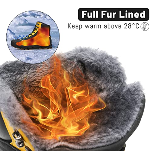 Dahocri Men’s Snow Boots, Insulated Waterproof Winter Shoes Warm Fur Lined Anti-Slip Ankle Boot For Hiking, Backpacking And Construction - Yellow 41 #TOP1