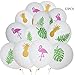 Albabe Flamingo balloons,12"Latex White balloons,Pineapple Leaf decorations balloons Sparkly Sticker for Hawaiian Luau Tropical Party Favors Supplies (12 Pack)