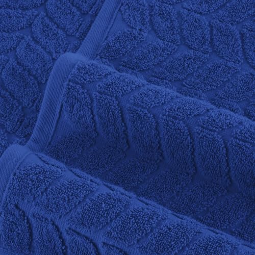 Image of Elegant Comfort Luxury 6-Piece 100% Turkish Cotton Jacquard Braided Textured Premium Hotel Quality Towel Set- Soft and Absorbent, Includes 2 Bath Towels, 2 Hand Towels and 2 Washcloths, Royal Blue