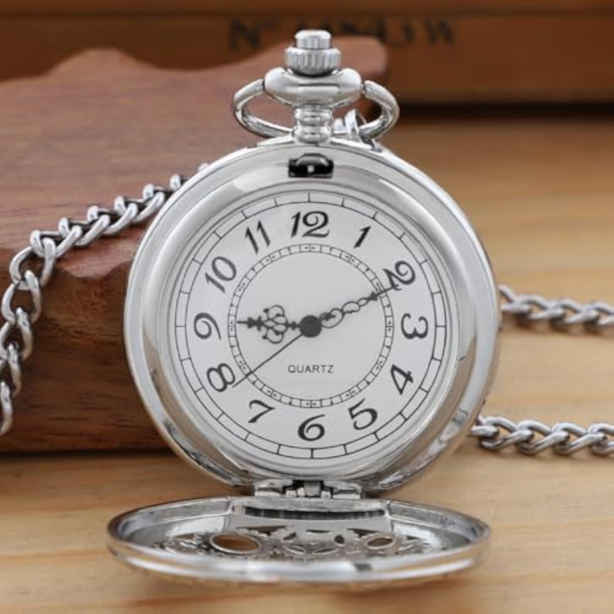Gear Hollow Pattern Quartz Pocket Watch with Chain, Gift for Him