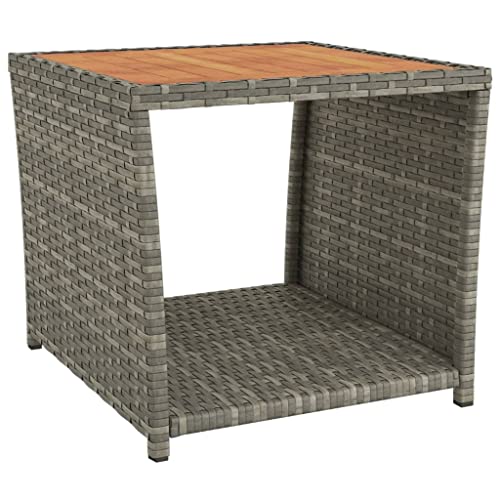 vidaXL Table à thé et Dessus en Bois Gris Résine tressée Acacia Massif, mobilier de Jardin, mobilier d'extérieur, Table d'appoint, Table Basse
