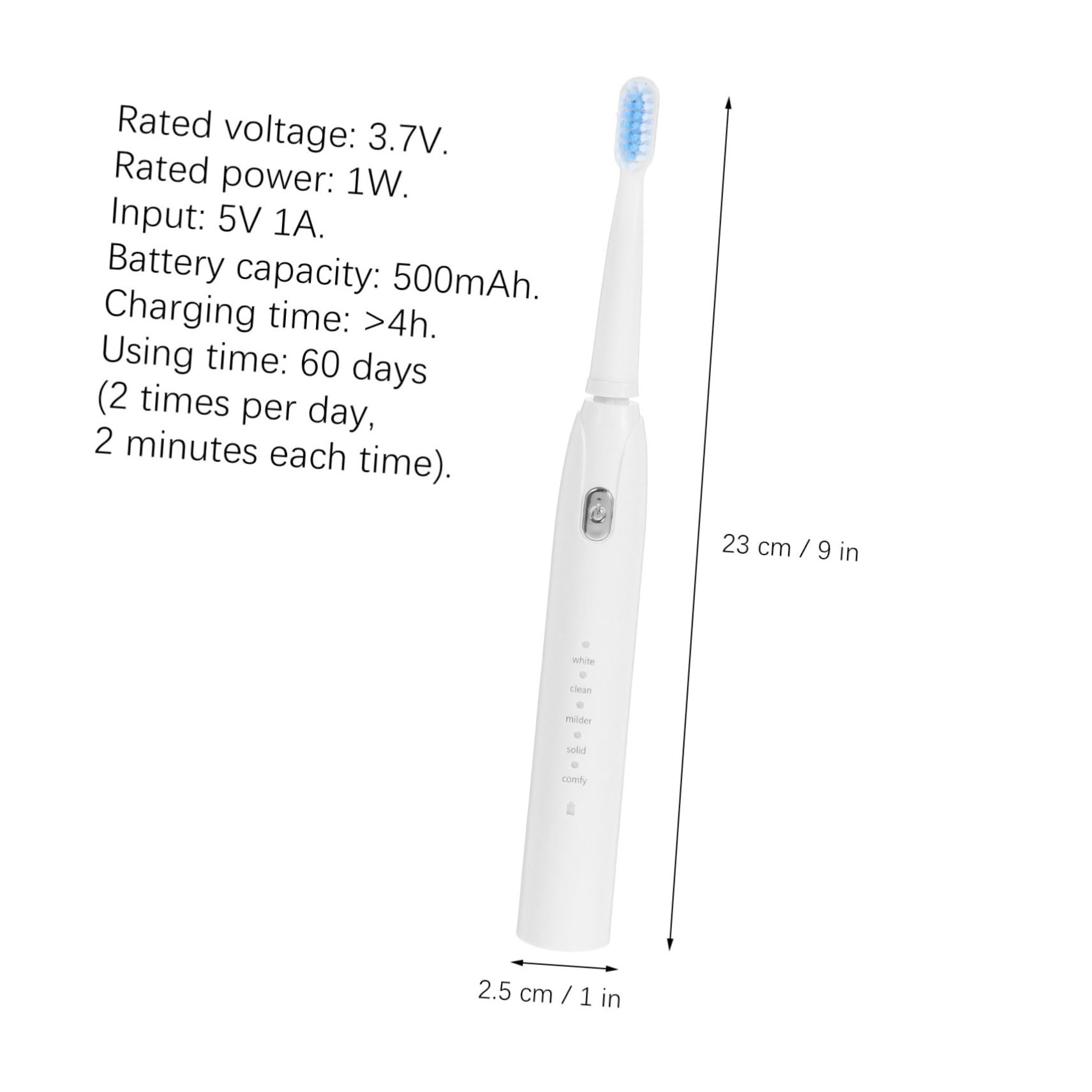SHERCHPRY Electric Toothbrush with USB Charging Five Speed Vibration Design Battery for Adults and White Bristle Toothbrush for Cleaning