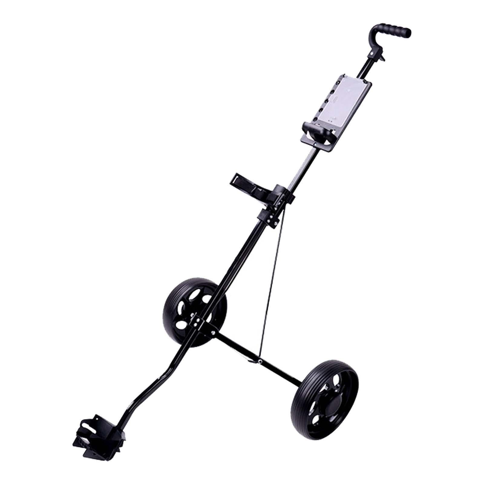 Golftrolley mit großem Fassungsvermögen, ideal für den Transport von Golftaschen auf dem Golfplatz. Der zweirädrige Schiebe und Ziehwagen ist aus