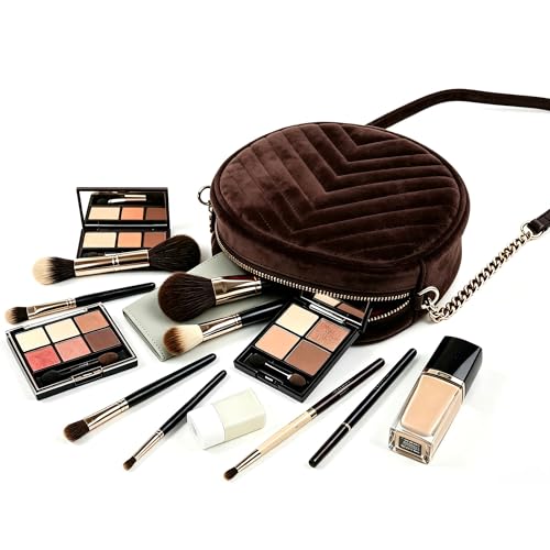 Image of Round Crossbody Bag for Women,PU Leather Shoulder Bag with Metal Chain Strap, Cellphone Purses with Zipper