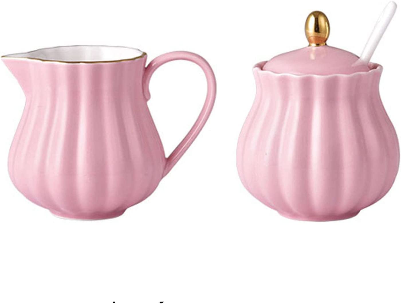 tazón de azúcar de cerámica con cubierta de azúcar Azucarero De Cerámica Con Tapa Y Jarra De Leche, Crema Y Azucarero, Jarra De Crema, Jarra De Azúcar, Juego De Servir Café-Rosa-220ml ( Color : Roze ,