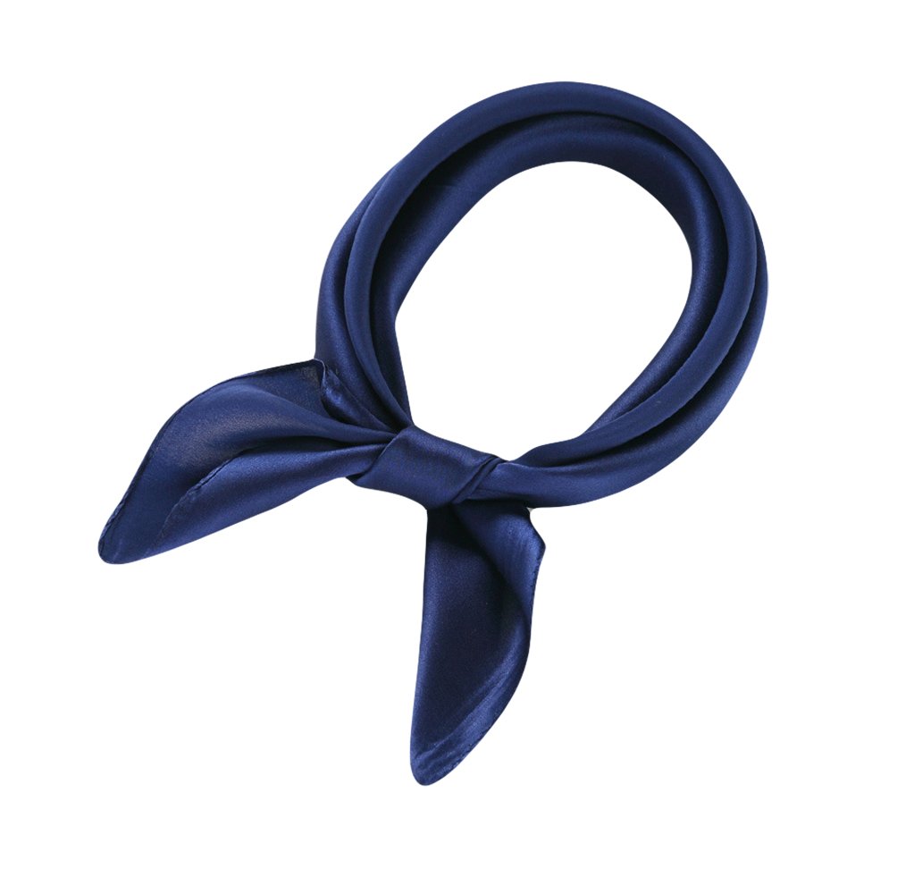 Versatile 100% Mulberry Silk Solid Colour Unisex 53cm x 53cm Bandana Square Scarf Neckerchief (Navy Blue)