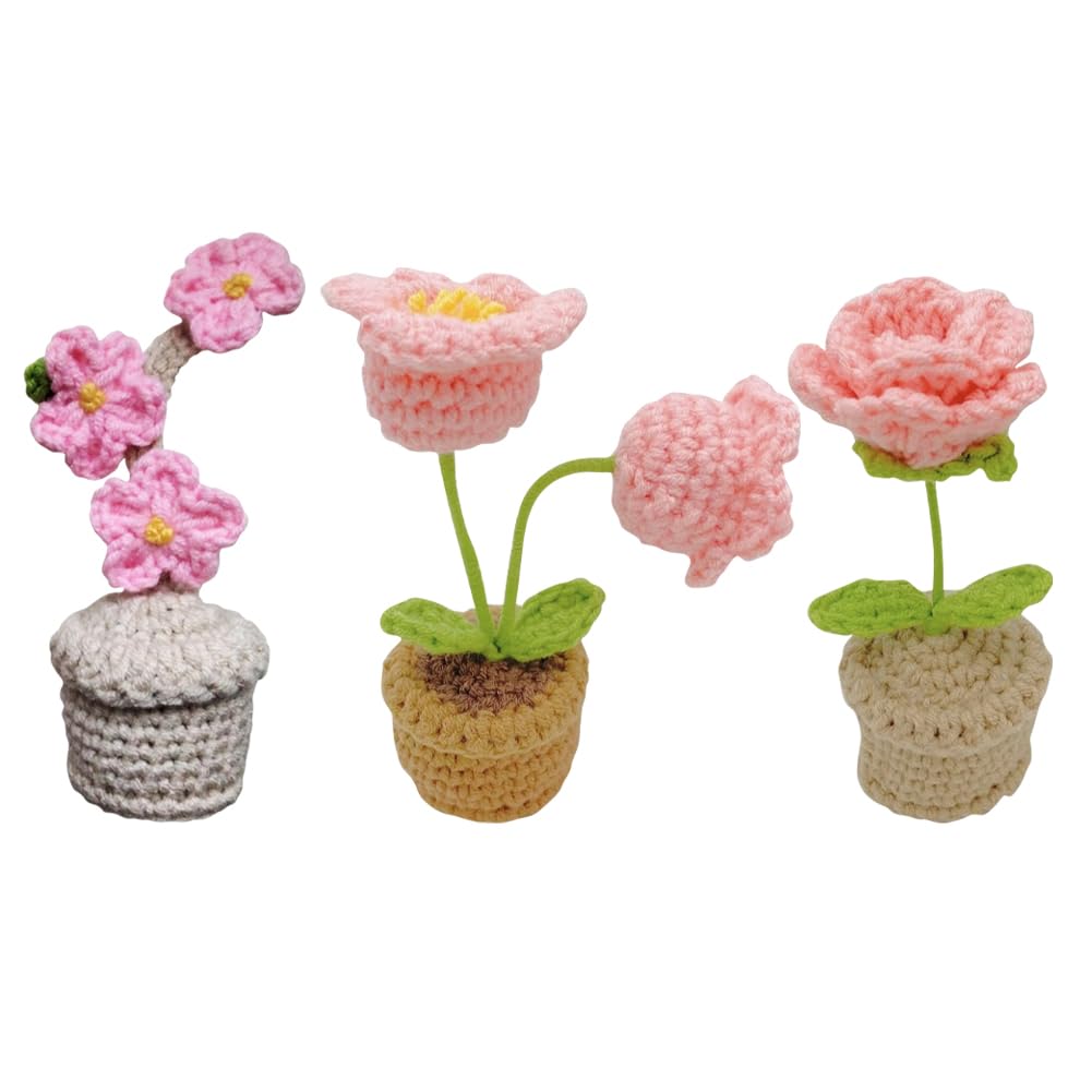 YANGSHINE 3 Stück Mini-Topf künstliche Blumen handgefertigt