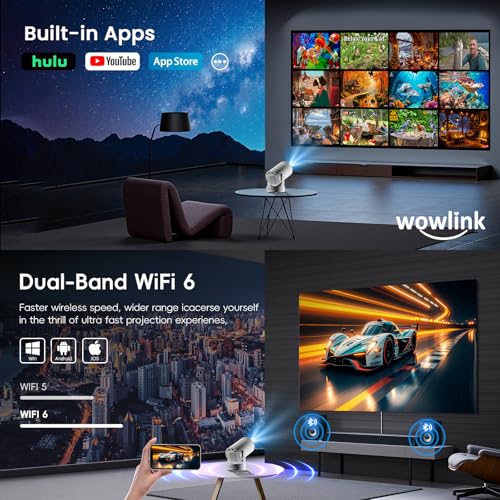 Mini Beamer Unterstützt 4K 1080P, Projektor Tragbarer mit WiFi 6 und Bluetooth 5.4, Beamer Klein Projektor Auto Keystone 180°Dreh Kompatibel mit HDMI/TV Stick/Memory Stick/Laptop, Weiß – Bild 4