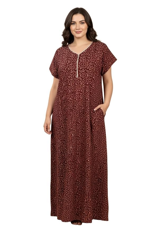 Image of Bahumaan Pure Cotton Nighty for Woman | Floral Gown for Women Nightwear with Pocket | Cotton Nighty for Women Stylish | Perfect for Daily Comfort | Maxi Women