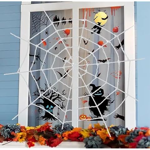 TEXASDELUXE 4 feet White Spiderweb Spider Webs Halloween Decorations Large 5ft end-to-end White Spider Web Spiders Halloween Decorations Round Rope Spider Web Decoration Cover