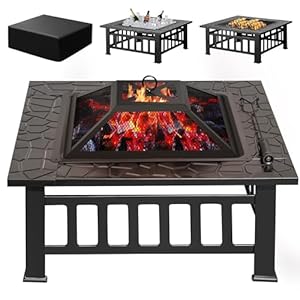 Devoko Fire Pit 32 Inch Outdoor Firepit Table Metal Fireplaces for Outside Patio