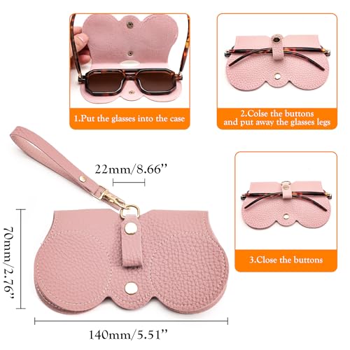 Image of FEISEDY 2Pack Soft Leather Sunglass Bag, Portable Holder Eyeglasses Case | Lightweight Portable Design, With Button Clip Wrist Strap for Travel Daily Use B0049