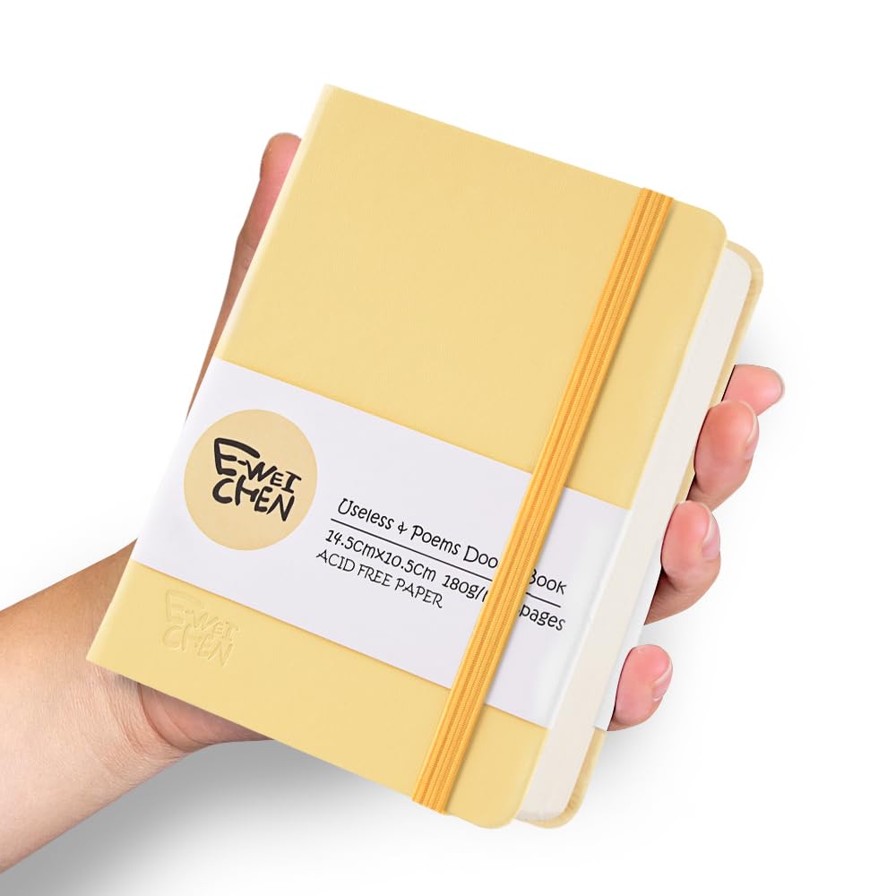 5.7x4.1in Hardcover Blank Sketchbook for Drawing 180gsm 96Pages,Yellow